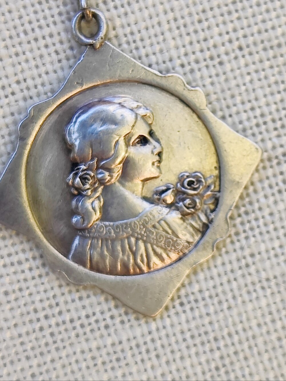 Antique Sterling Cameo Pendant Necklace - Picture 4 of 7